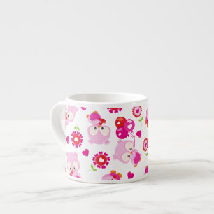 Pattern Of Owls, Cute Owls, Pink Owls, Hearts Espresso Cup