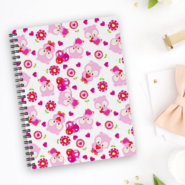 Pattern Of Owls, Cute Owls, Pink Owls, Hearts Notebook (Creator Uploaded)