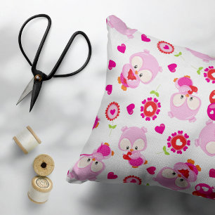 Pattern Of Owls, Cute Owls, Pink Owls, Hearts Pillowcase