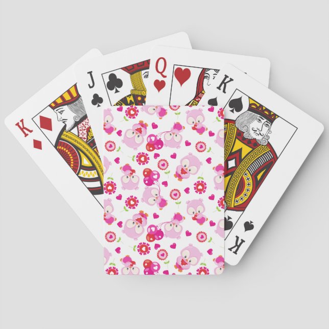 Pattern Of Owls, Cute Owls, Pink Owls, Hearts Playing Cards (Back)