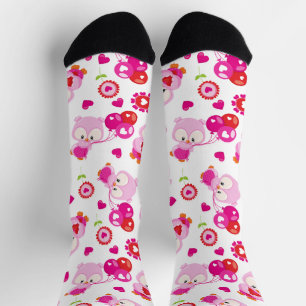 Pattern Of Owls, Cute Owls, Pink Owls, Hearts Socks