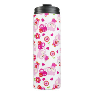 Pattern Of Owls, Cute Owls, Pink Owls, Hearts Thermal Tumbler