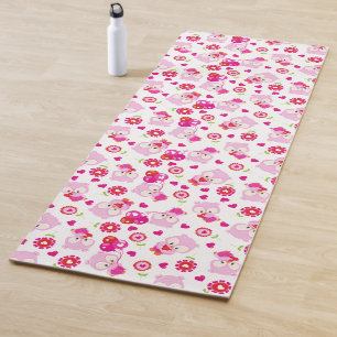 Pattern Of Owls, Cute Owls, Pink Owls, Hearts Yoga Mat