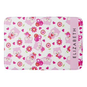 Pattern Of Owls, Cute Owls, Pink Owls, Your Name Bath Mat