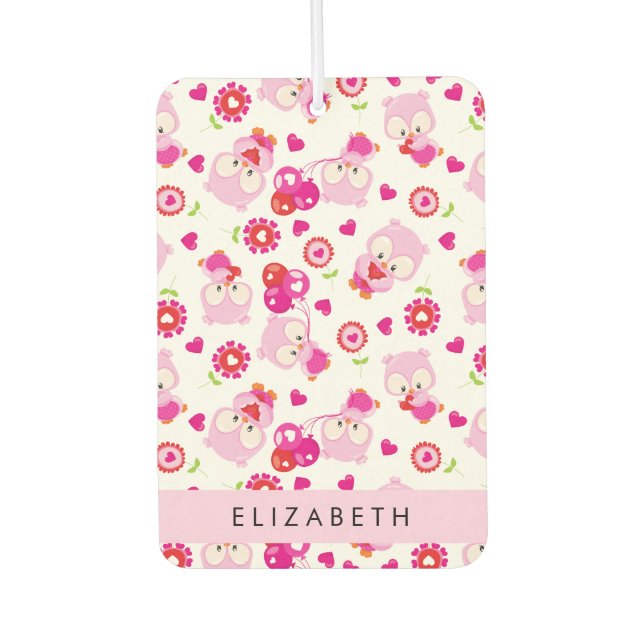 Pattern Of Owls, Cute Owls, Pink Owls, Your Name Car Air Freshener (Front)