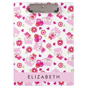 Pattern Of Owls, Cute Owls, Pink Owls, Your Name Clipboard