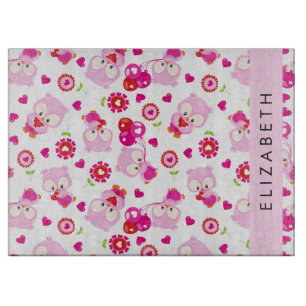 Pattern Of Owls, Cute Owls, Pink Owls, Your Name Cutting Board