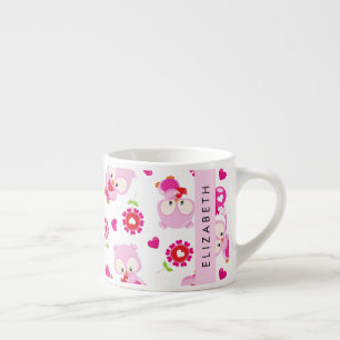 Pattern Of Owls, Cute Owls, Pink Owls, Your Name Espresso Cup