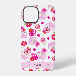 Pattern Of Owls, Cute Owls, Pink Owls, Your Name iPhone 12 Pro Case
