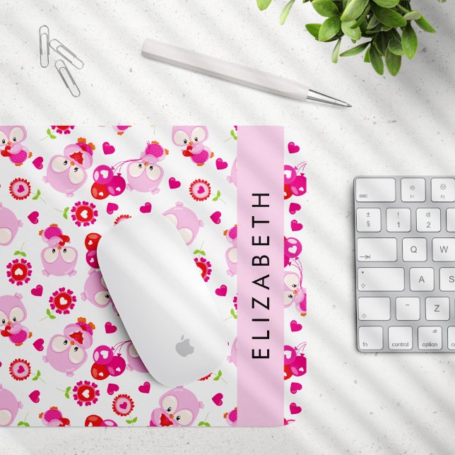 Pattern Of Owls, Cute Owls, Pink Owls, Your Name Mouse Mat (Creator Uploaded)