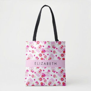 Pattern Of Owls, Cute Owls, Pink Owls, Your Name Tote Bag