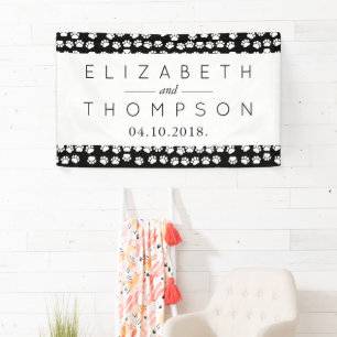 Pattern Of Paws, Black and White, Wedding Banner