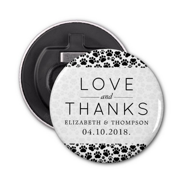 Pattern Of Paws, Black And White, Wedding Bottle Opener (Front)