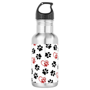 Pattern Of Paws, Black Paws, Red Paws, Hearts 532 Ml Water Bottle