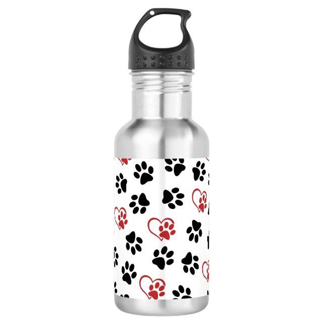 Pattern Of Paws, Black Paws, Red Paws, Hearts 532 Ml Water Bottle (Front)