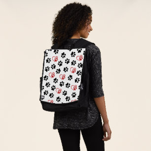 Pattern Of Paws, Black Paws, Red Paws, Hearts Backpack
