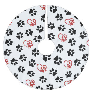 Pattern Of Paws, Black Paws, Red Paws, Hearts Brushed Polyester Tree Skirt