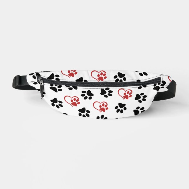 Pattern Of Paws, Black Paws, Red Paws, Hearts Bum Bags (Front)