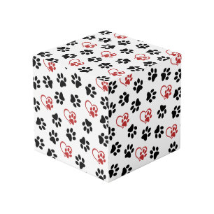 Pattern Of Paws, Black Paws, Red Paws, Hearts Cube