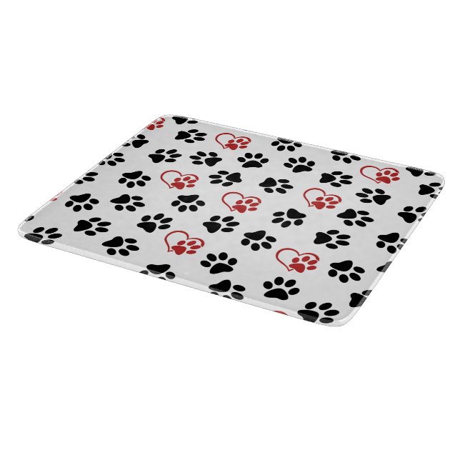 Pattern Of Paws, Black Paws, Red Paws, Hearts Cutting Board (Corner)