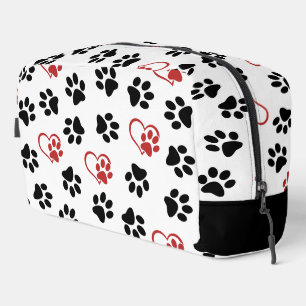 Pattern Of Paws, Black Paws, Red Paws, Hearts Dopp Kit