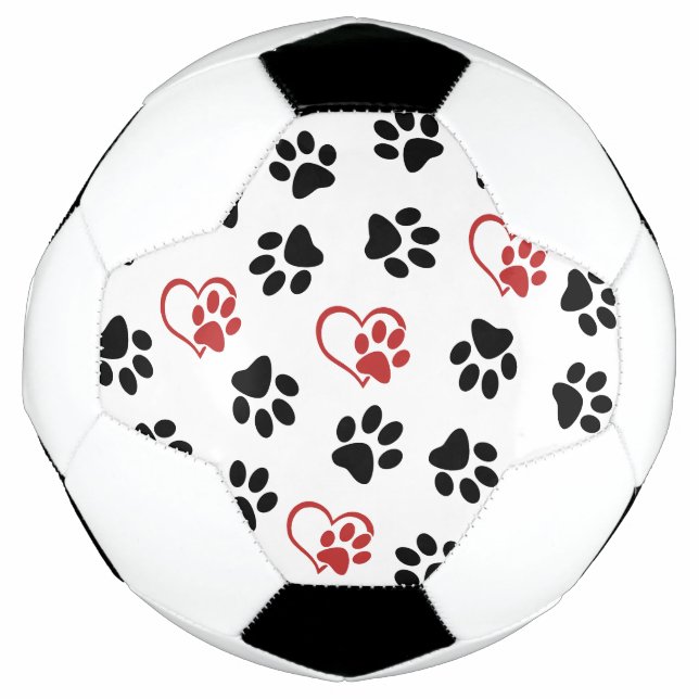Pattern Of Paws, Black Paws, Red Paws, Hearts Football (Front)