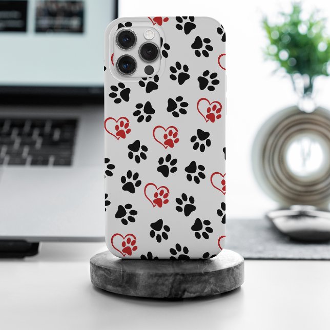 Pattern Of Paws, Black Paws, Red Paws, Hearts iPhone Case (Creator Uploaded)