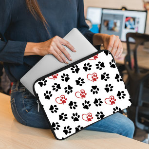 Pattern Of Paws, Black Paws, Red Paws, Hearts Laptop Sleeve
