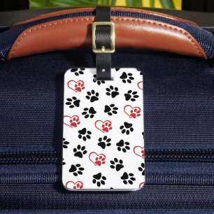 Pattern Of Paws, Black Paws, Red Paws, Hearts Luggage Tag