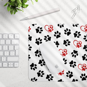 Pattern Of Paws, Black Paws, Red Paws, Hearts Mouse Mat