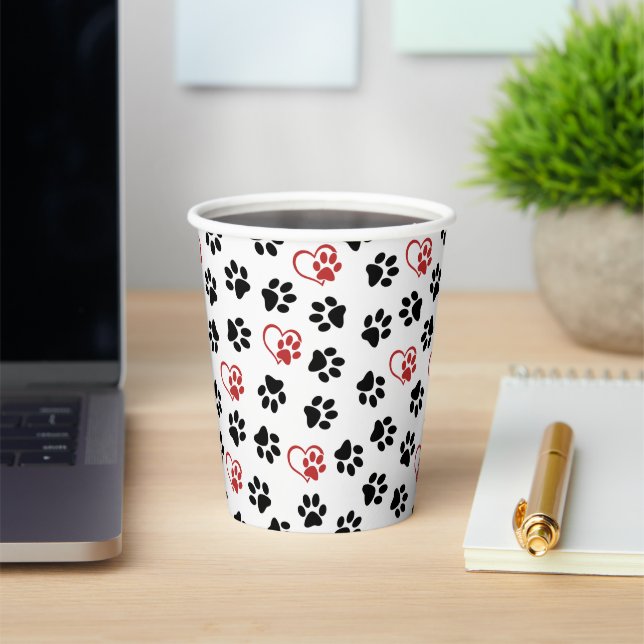 Pattern Of Paws, Black Paws, Red Paws, Hearts Paper Cups (Insitu)