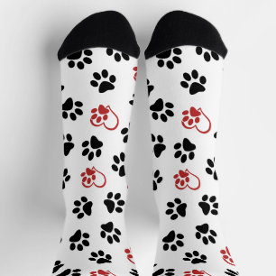 Pattern Of Paws, Black Paws, Red Paws, Hearts Socks