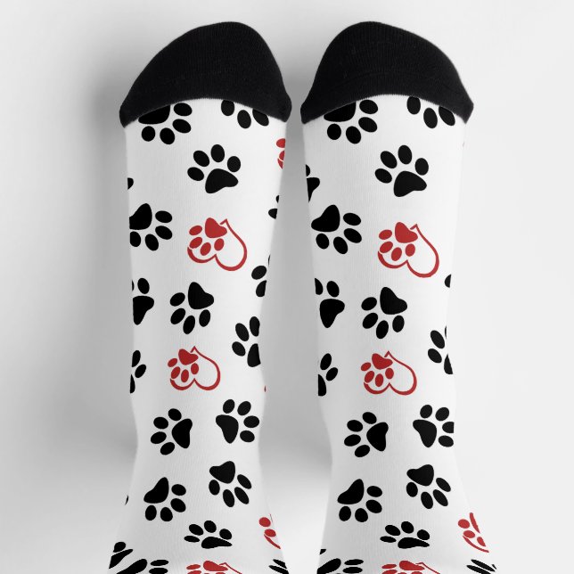 Pattern Of Paws, Black Paws, Red Paws, Hearts Socks (Top)