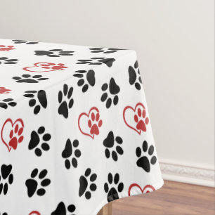 Pattern Of Paws, Black Paws, Red Paws, Hearts Tablecloth