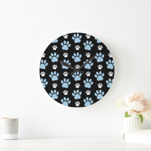 Pattern Of Paws, Blue Paws, Dog Paws, Animal Paws Large Clock