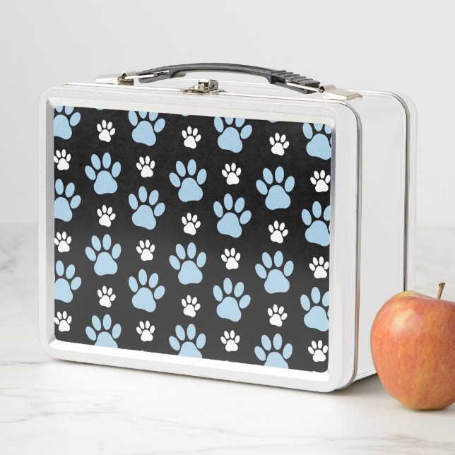 Pattern Of Paws, Blue Paws, Dog Paws, Animal Paws Metal Lunch Box (In Situ)