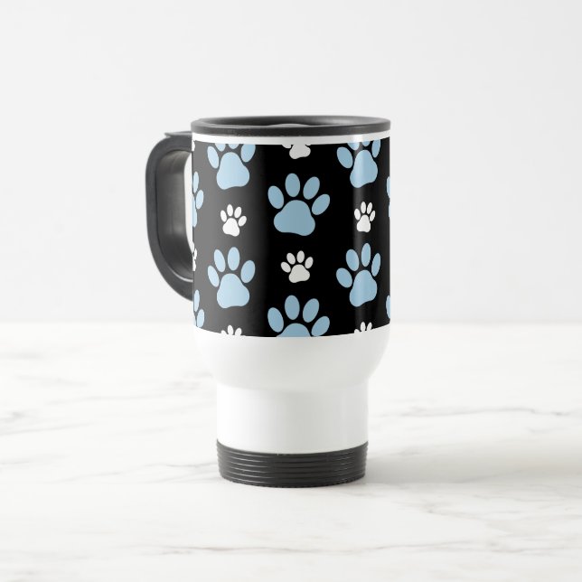 Pattern Of Paws, Blue Paws, Dog Paws, Animal Paws Travel Mug (Front Left)