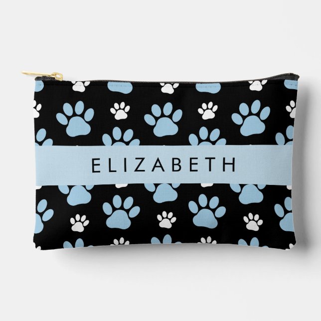 Pattern Of Paws, Blue Paws, Dog Paws, Your Name Accessory Pouch (Front)