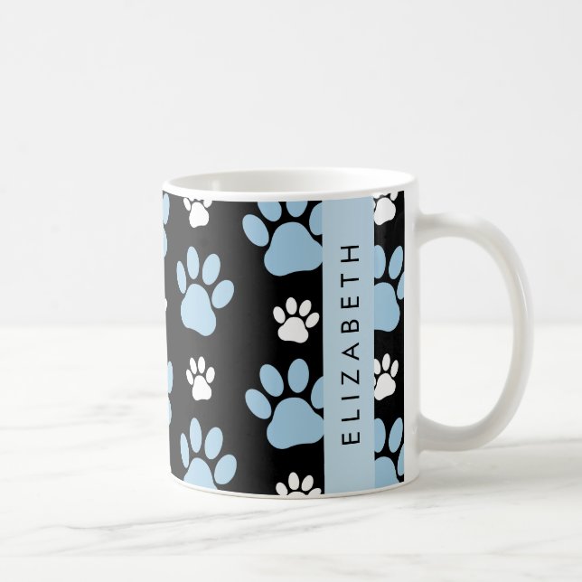 Pattern Of Paws, Blue Paws, Dog Paws, Your Name Coffee Mug (Right)