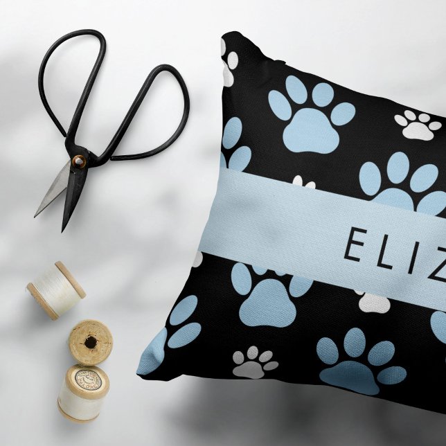 Pattern Of Paws, Blue Paws, Dog Paws, Your Name Decorative Cushion (Creator Uploaded)