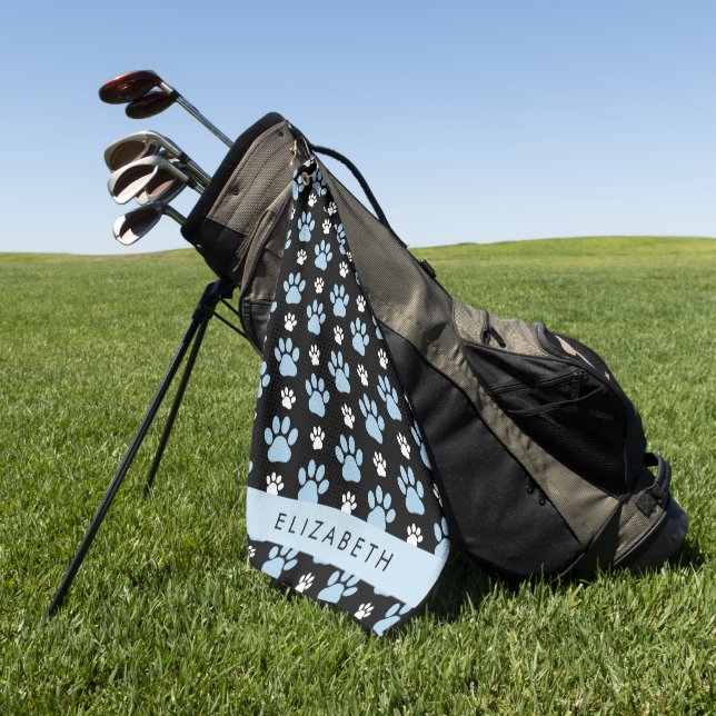 Pattern Of Paws, Blue Paws, Dog Paws, Your Name Golf Towel (Green)