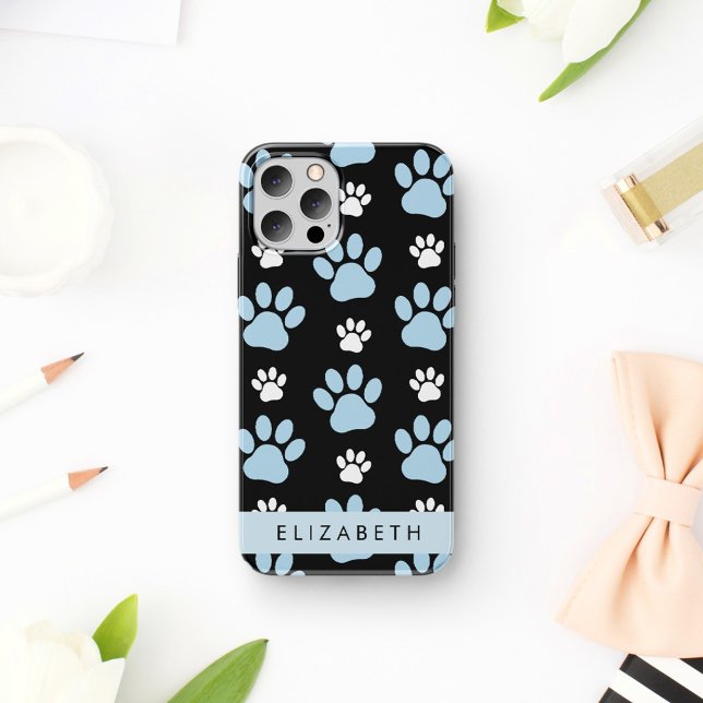 Pattern Of Paws, Blue Paws, Dog Paws, Your Name iPhone 16 Case (Creator Uploaded)
