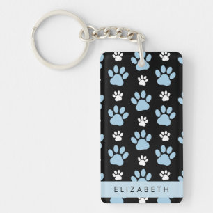 Pattern Of Paws, Blue Paws, Dog Paws, Your Name Key Ring