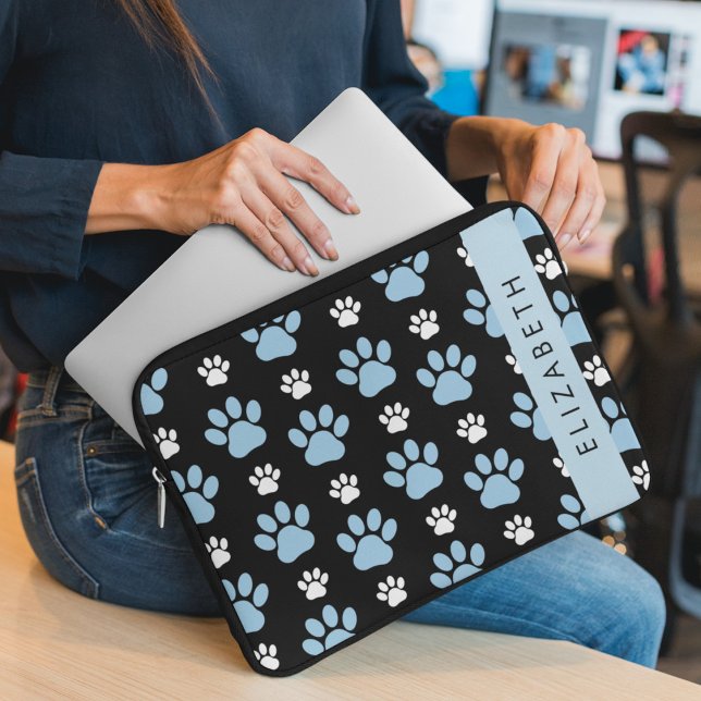 Pattern Of Paws, Blue Paws, Dog Paws, Your Name Laptop Sleeve (Creator Uploaded)