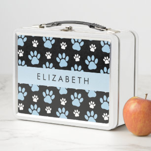 Pattern Of Paws, Blue Paws, Dog Paws, Your Name Metal Lunch Box