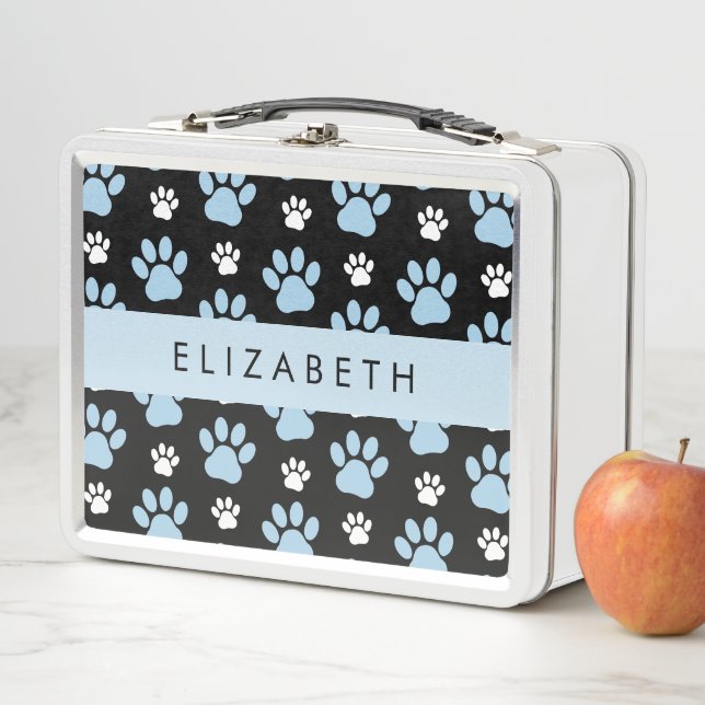 Pattern Of Paws, Blue Paws, Dog Paws, Your Name Metal Lunch Box (In Situ)