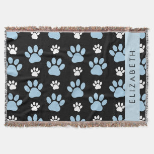 Pattern Of Paws, Blue Paws, Dog Paws, Your Name Throw Blanket