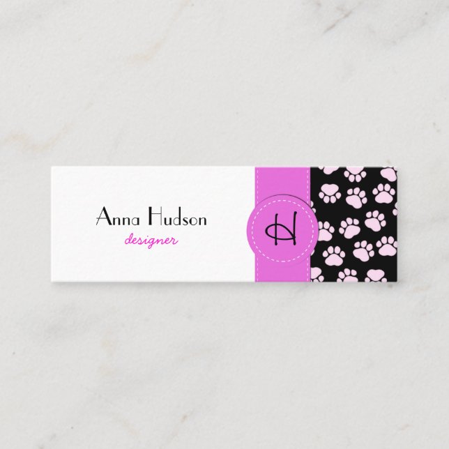 Pattern Of Paws, Dog Groomer, Dog Walker, Pet Shop Mini Business Card (Front)