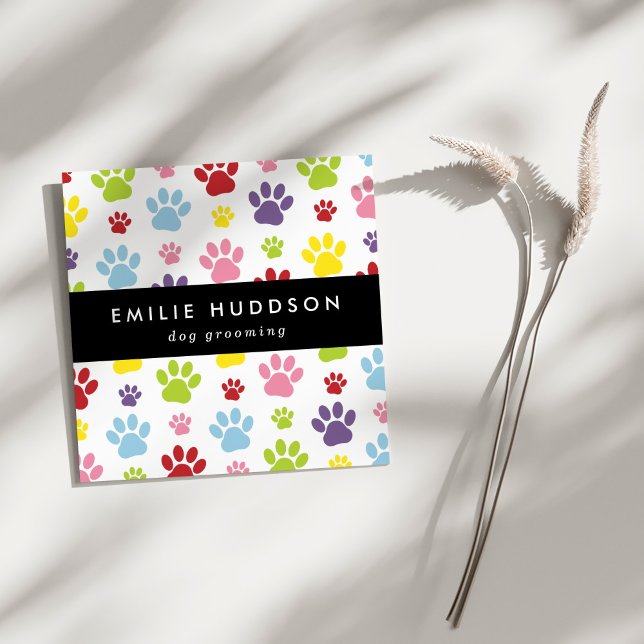 Pattern Of Paws, Dog Groomer, Dog Walker, Pet Shop Square Business Card (Creator Uploaded)