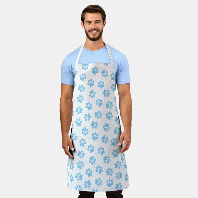 Pattern Of Paws, Dog Paws, Baby Blue Paws Apron (Worn)